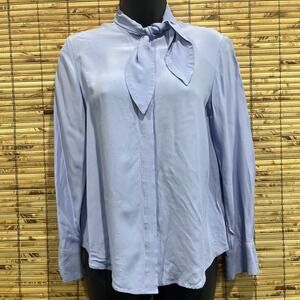 & Other Stories Blouse Womens XS/2 Blue Tie Bow‎ Neck Viscose Parisian Elegant